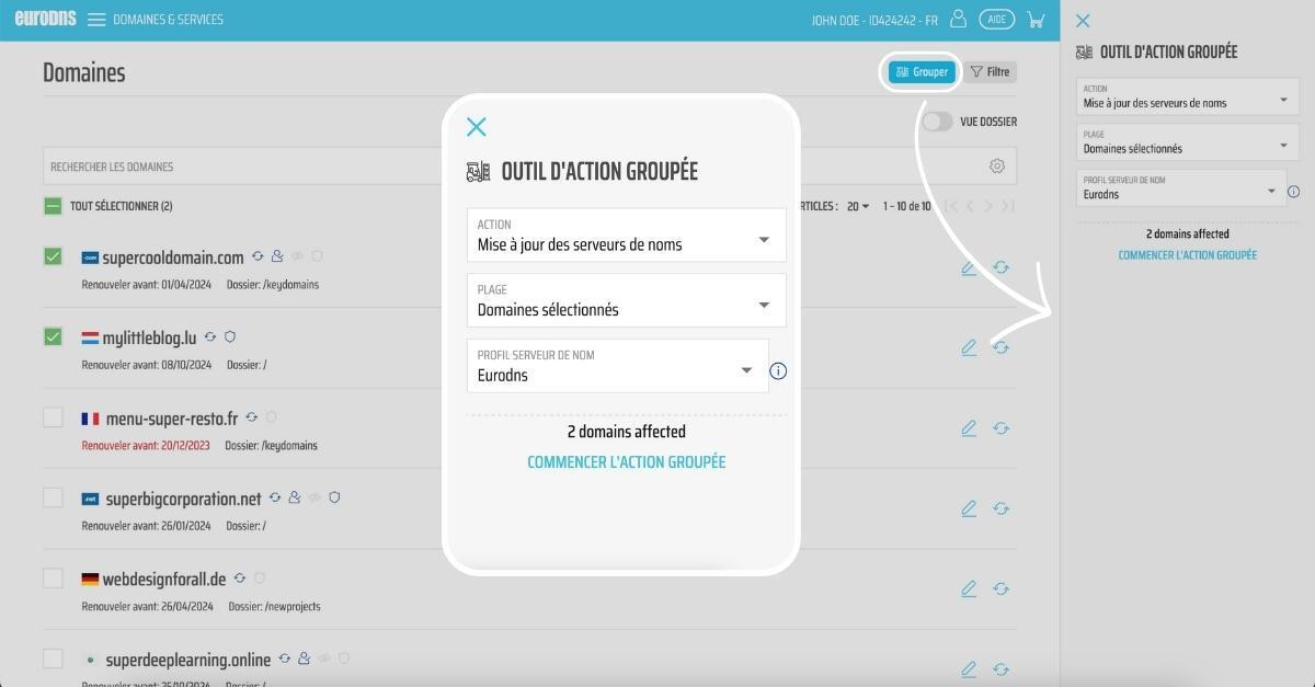 Cosmos – Modification groupée de vos domaines