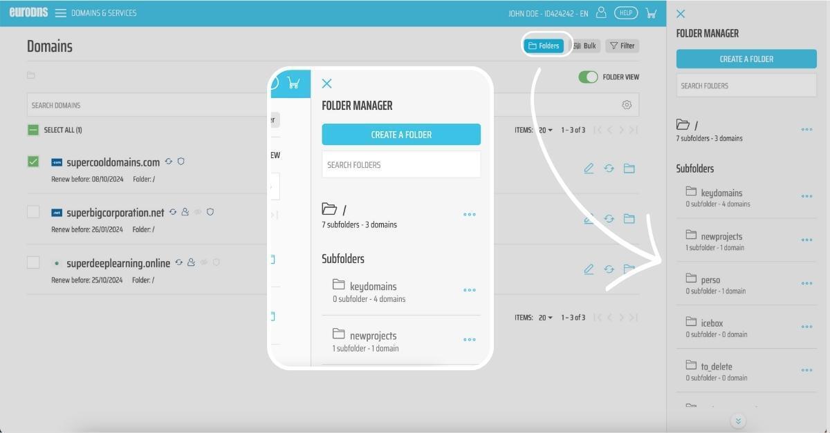 Domain Names Management - Folders