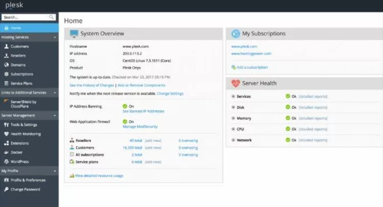 Our shared web hosting uses Plesk Control Panel