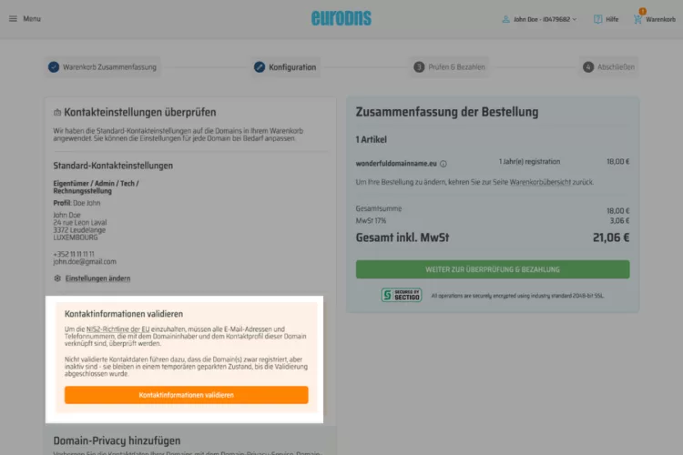 Die Verifizierung erfolgt im Rahmen des Registrierungsprozesses.