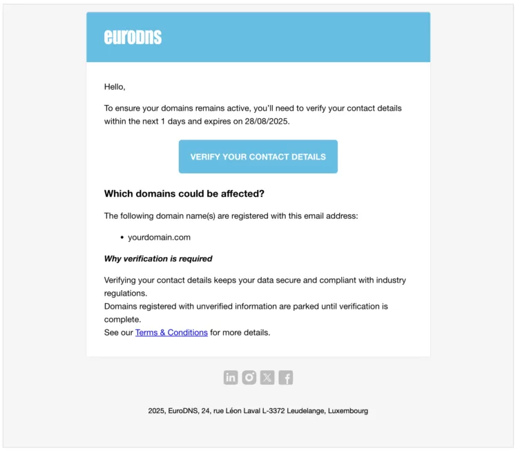 Verification email reminder