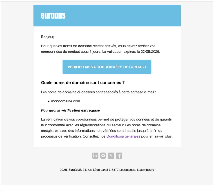 Notifications régulières pour renouveler la vérification