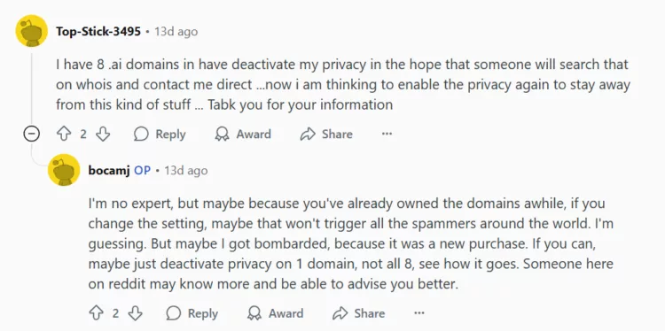 Redditors comment on WhoIS