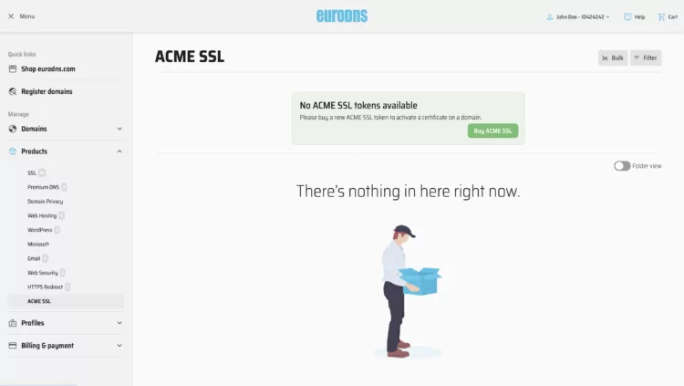 Comprar ACME SSL desde el panel de EuroDNS