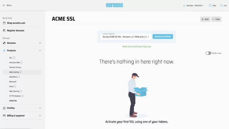 Activar suscripción ACME SSL en EuroDNS