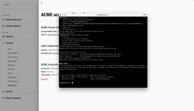 Generar un nuevo certificado ACME SSL