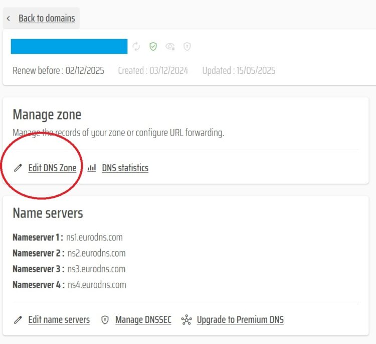DNS Record Editing in MyEuroDNS