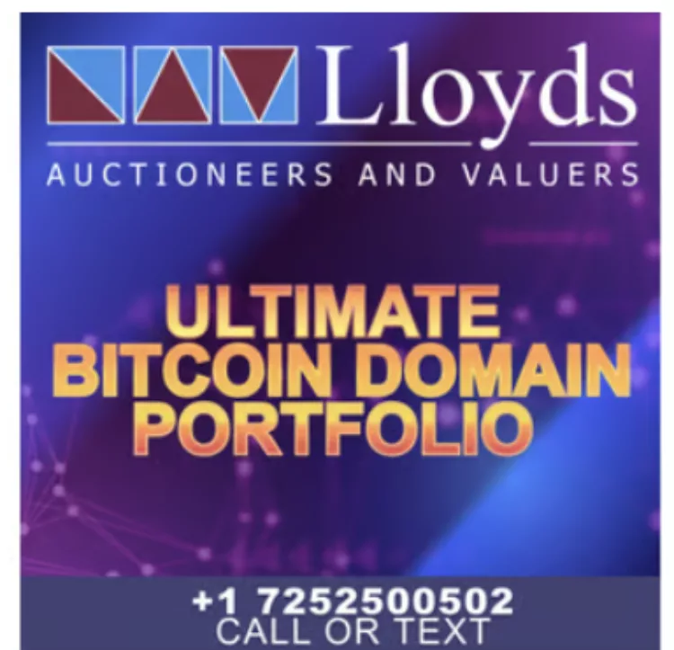 LLoyds advertisement for the ulatimate bitcoin domain portfolio