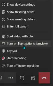 Live caption MS Teams