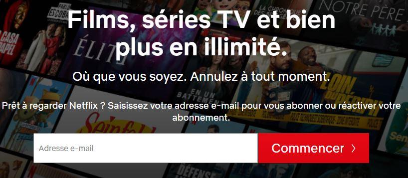 Page d'accueil Netflix