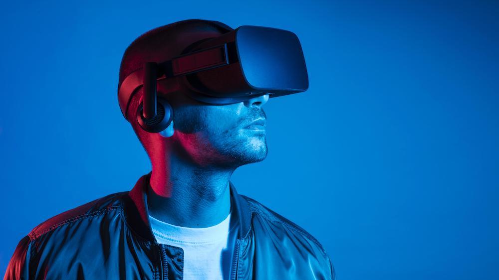 Close Up Man Wearing Virtual Reality Gadget