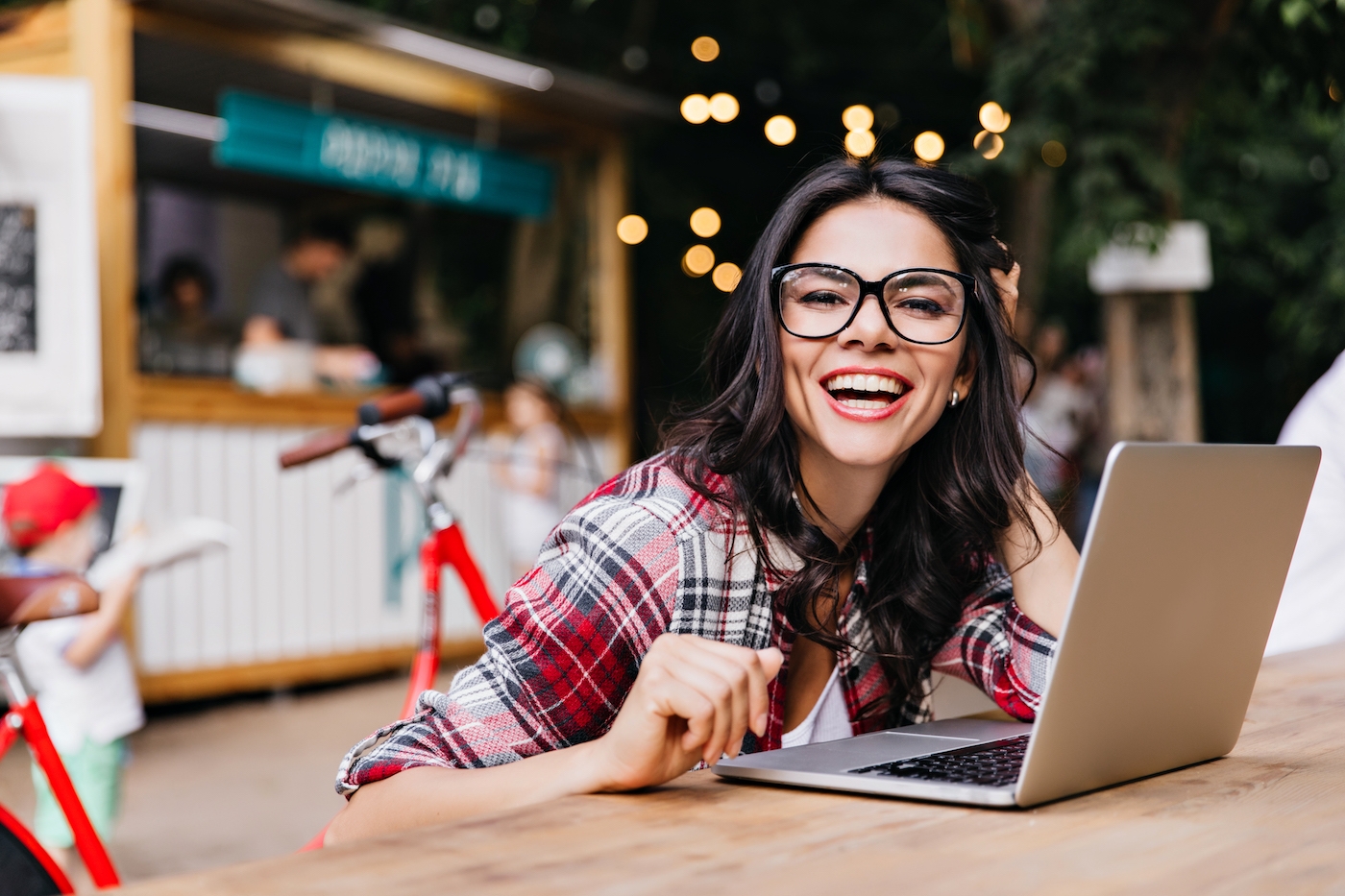 Woman With Smile At Laptop Small